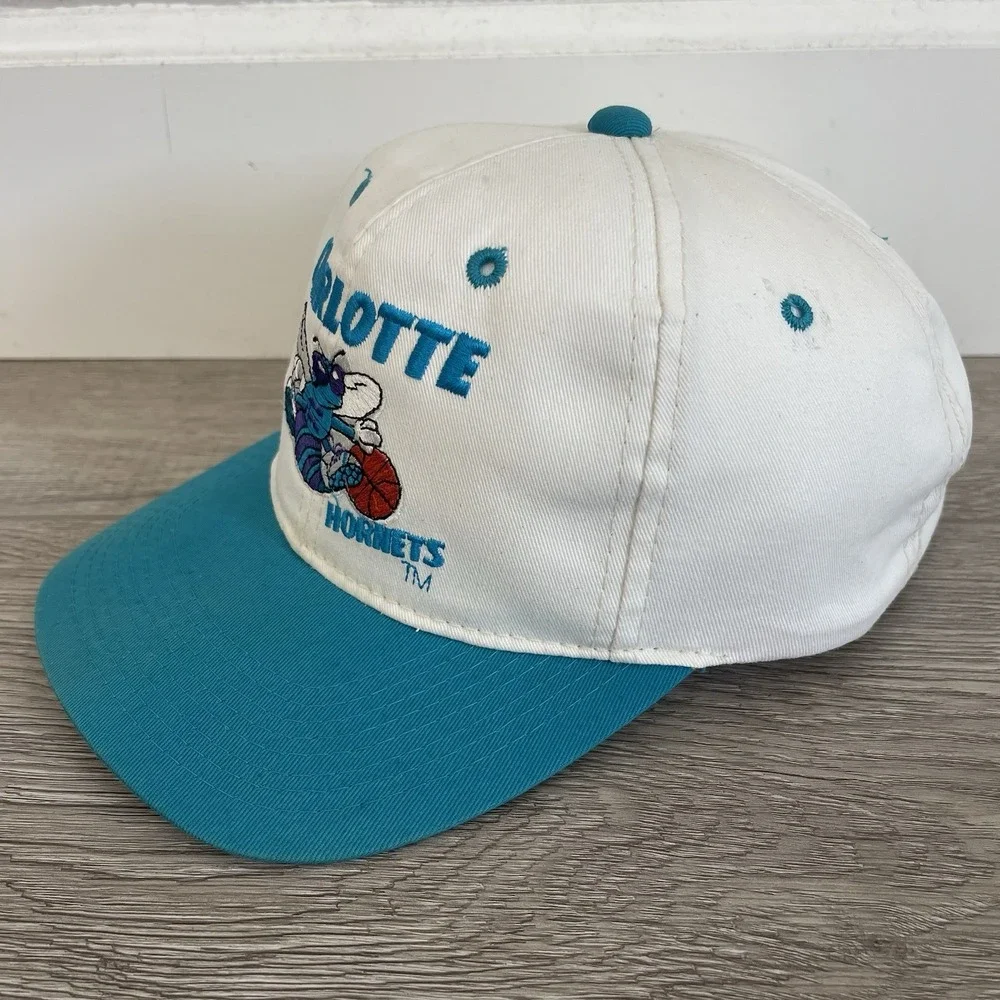 Vintage 90s NBA Charlotte Hornets Basketball Hat Logo Graphics Snapback Cap Teal
